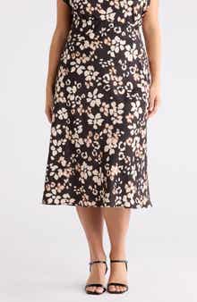 Renee C Floral Satin Midi Skirt