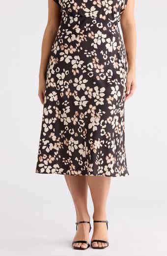 Renee C Floral Satin Midi Skirt