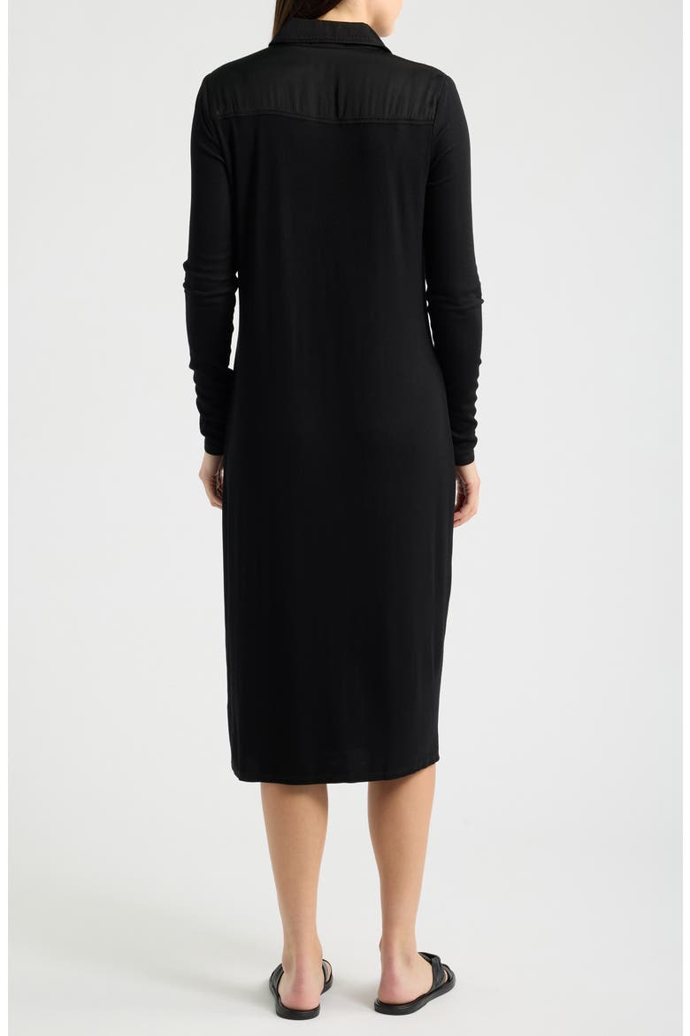 Front Button Long Sleeve Rib Midi Dress, Alternate, color, BLACK