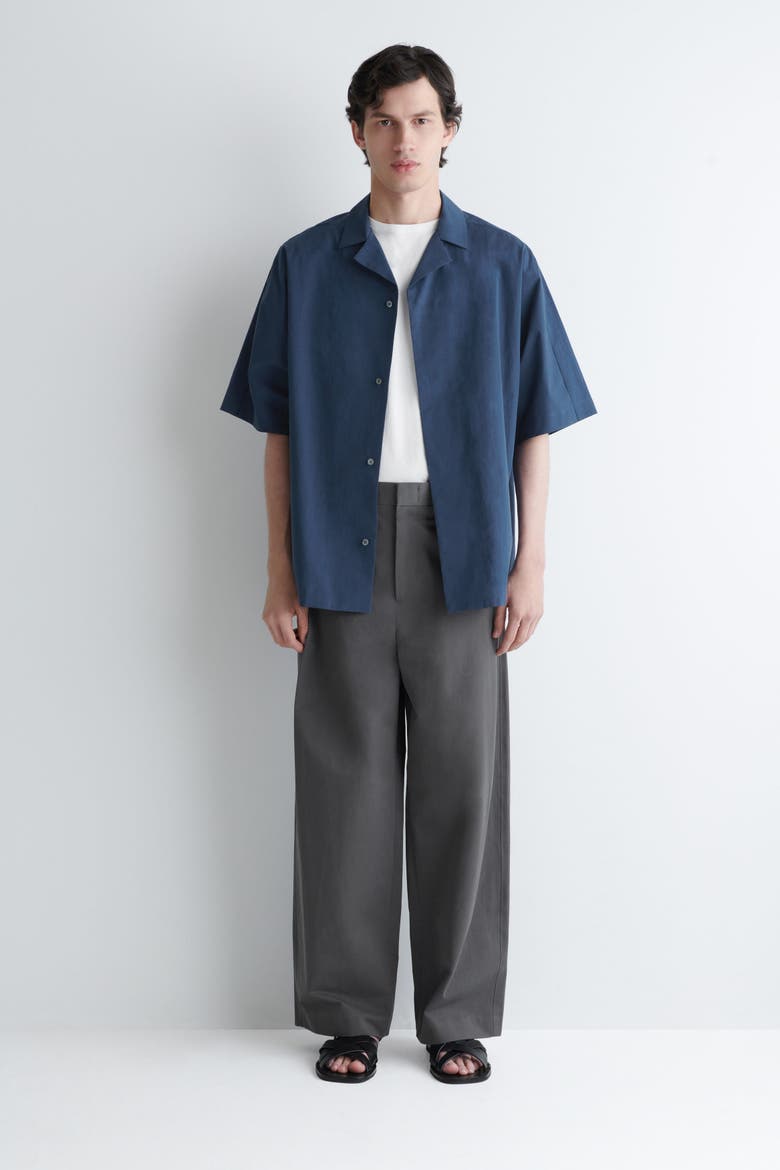 Embroidered Camp-collar Pima Cotton Shirt, Alternate, color, NAVY