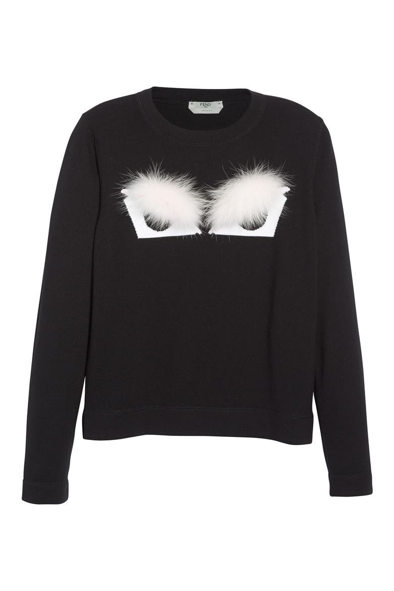 'Buggie' Genuine Fox Fur Trim Wool Sweater, Alternate, color, BLACK