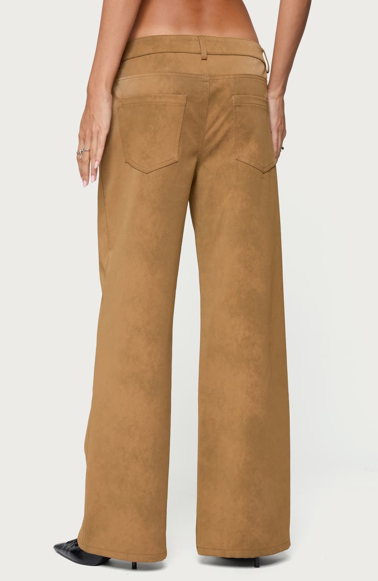 EDIKTED Stacey Low Rise Wide Leg Faux Suede Pants, Alternate, color, Brown