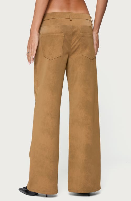 Edikted Stacey Low Rise Wide Leg Faux Suede Pants In Brown