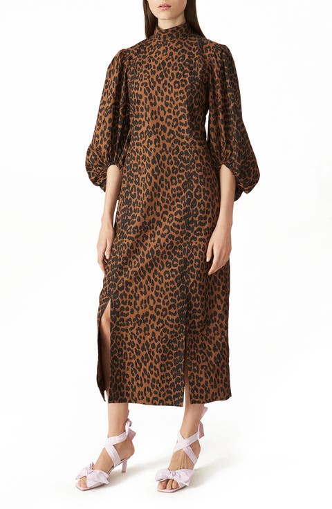 Leopard Print Balloon Sleeve Organic Cotton Dress