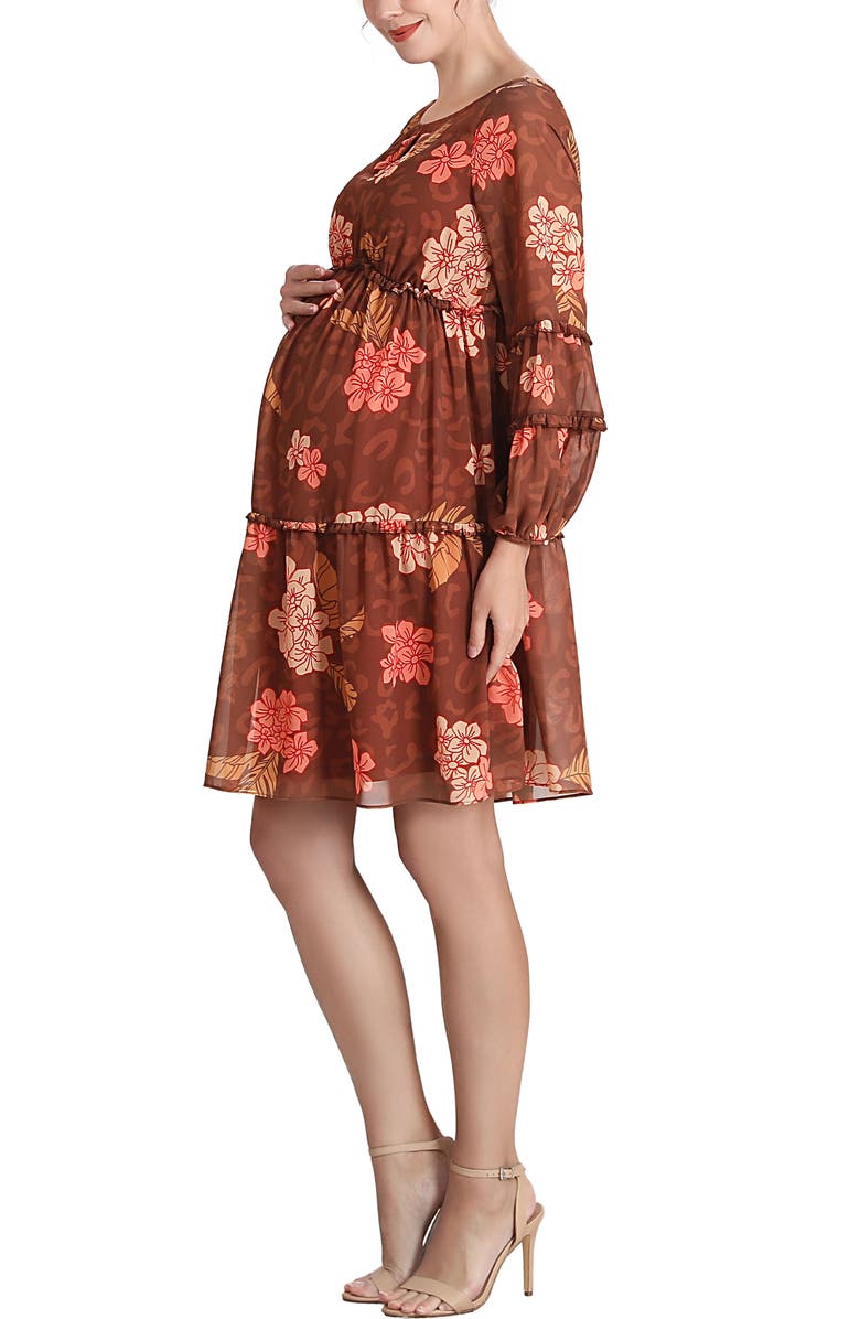 Kimi & Kai Abby Long Sleeve Maternity Babydoll Dress, Alternate, color, Multicolored