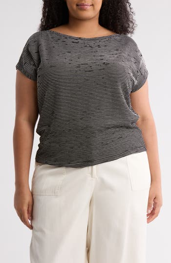 Max Studio Boat Neck Cap Sleeve T-shirt