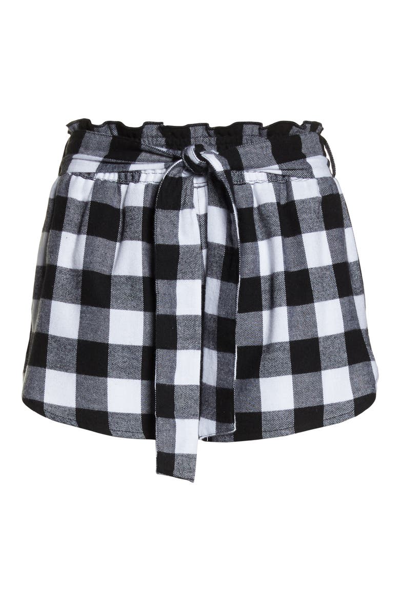 Tie Waist Flannel Shorts, Alternate, color, BLACK BUFFALO PLAID