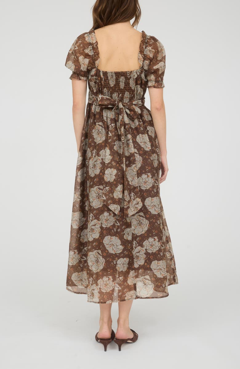 Blu Pepper Puff Sleeve Midi Dress, Alternate, color, Brown Multi