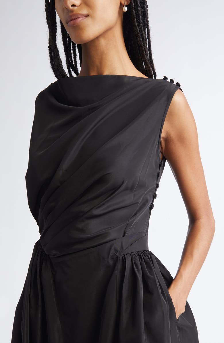 Simone Rocha Hip Detail Draped Bind Taffeta Dress, Alternate, color, Black
