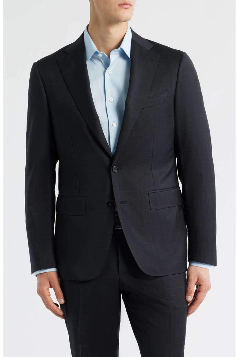 Capri Trim Fit Black Glen Check Wool Suit, Alternate, color, BLACK
