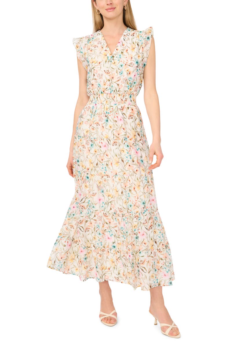 Vince Camuto Smocked Tiered Maxi Dress, Main, color, Antique White