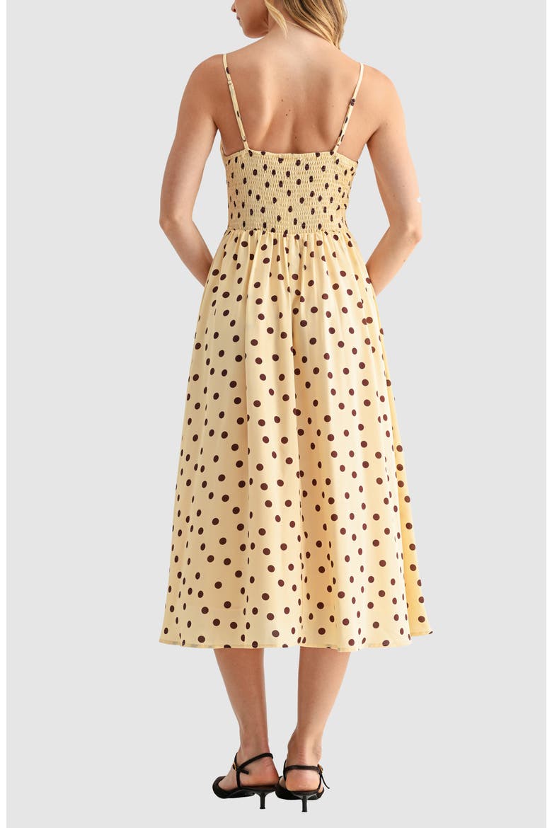 Corset Midi Dress, Alternate, color, BUTTER BROWN DOT