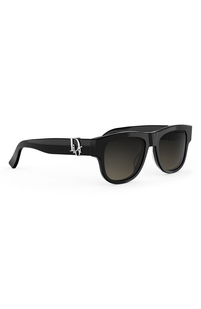 DIOR 'DiorOblique S3I 53mm Mirrored Geometric Sunglasses, Alternate, color, Shiny Black / Gradient Smoke