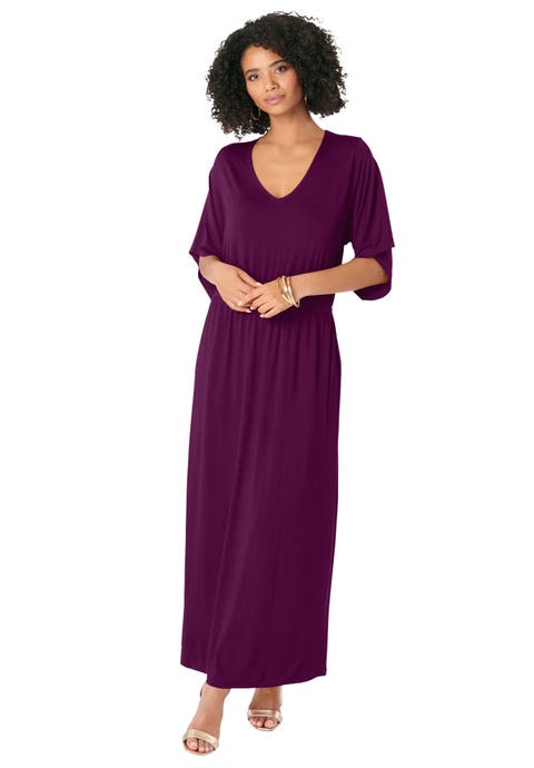 Plus Size Stretch Knit Dolman Sleeve Maxi Dress