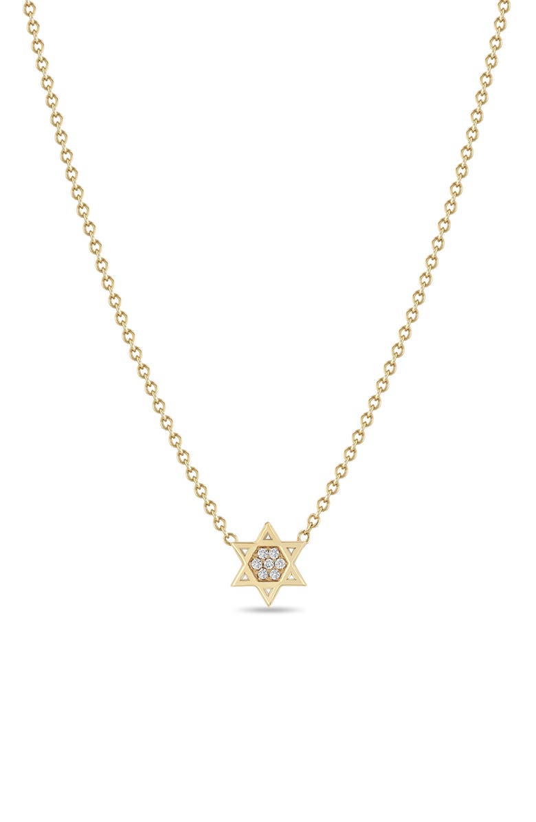 Zoë Chicco 14K Yellow Gold Diamond Star of David Pendant Necklace, Main, color, Yellow Gold