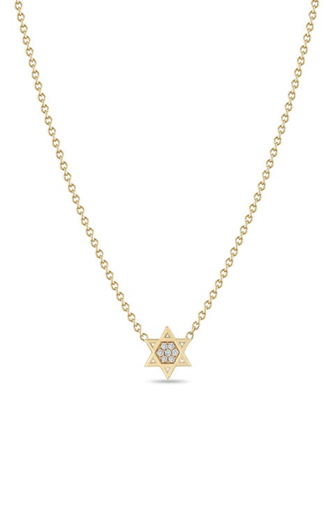 14K Yellow Gold Diamond Star of David Pendant Necklace