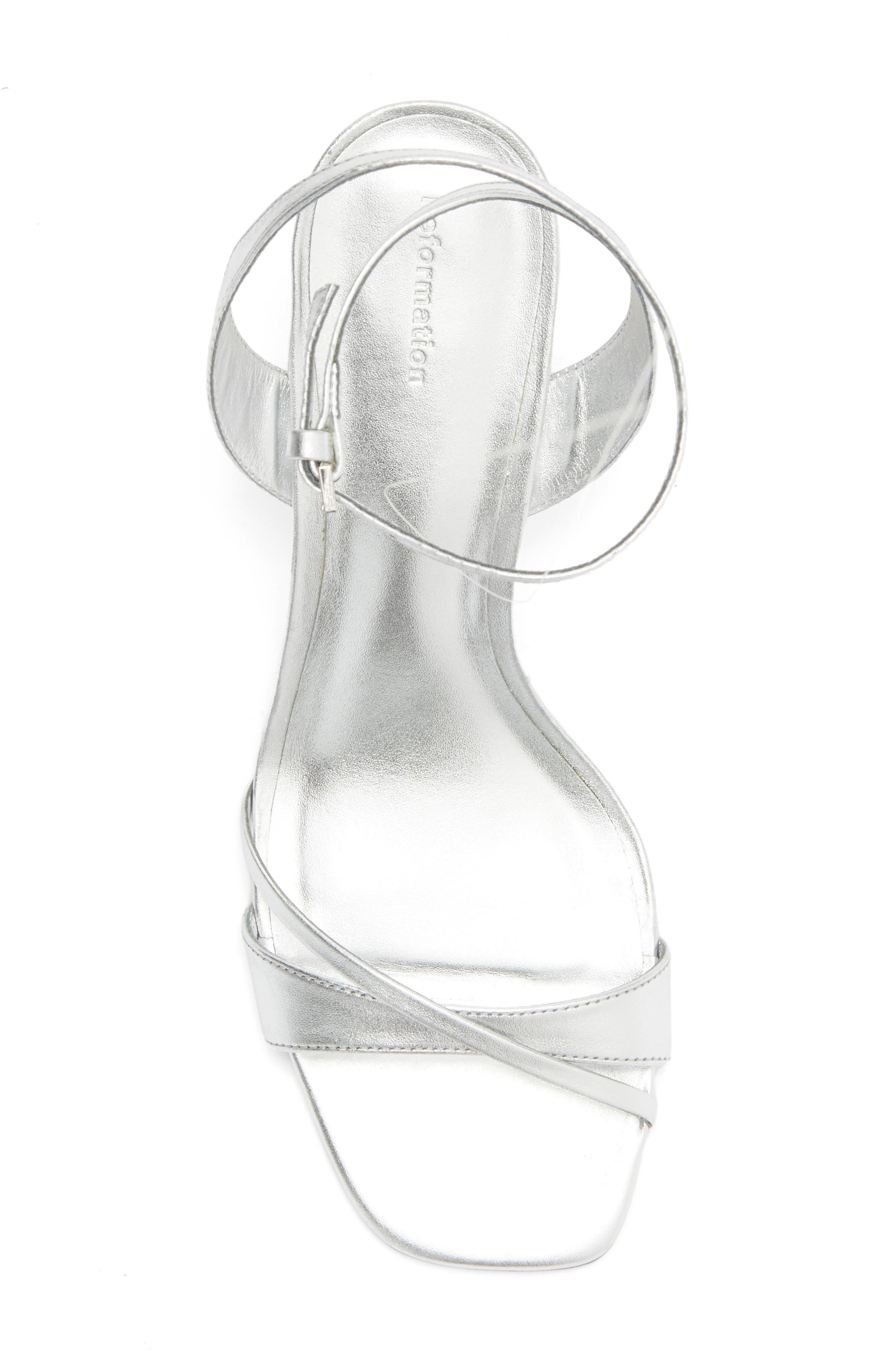 Reformation Gianna Ankle Strap Sandal, Alternate, color, Silver Leather