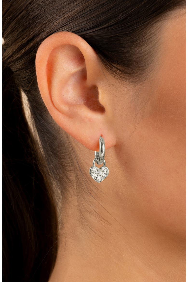Jeanette Pavé Cubic Zirconia Heart Drop Huggie Hoop Earrings, Alternate, color, SILVER