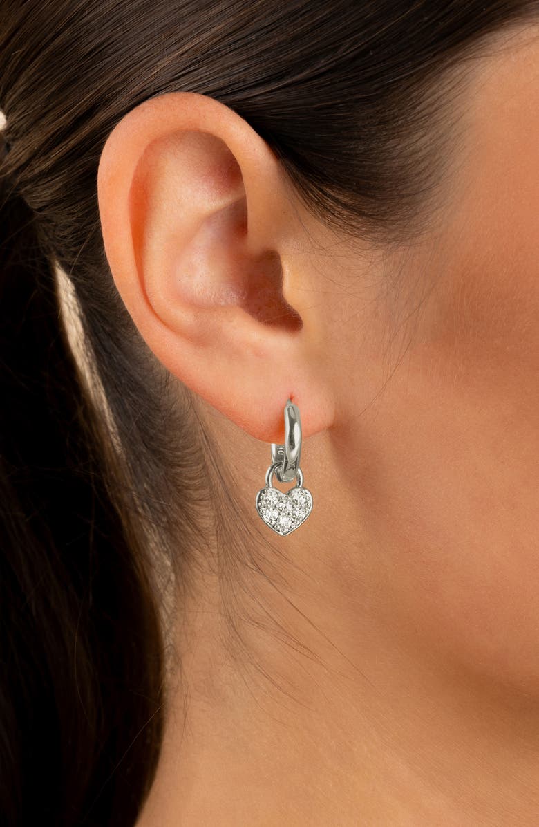 Sterling Forever Jeanette Pavé Cubic Zirconia Heart Drop Huggie Hoop Earrings, Alternate, color, Silver