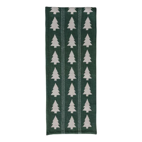 Slub Table Runner with Tree Pattern, Embroidery and Stitching