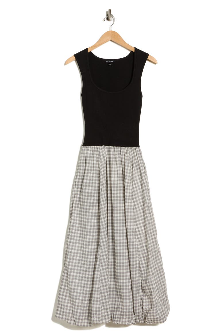 Sleeveless Mixed Media Midi Dress, Alternate, color, BLACK