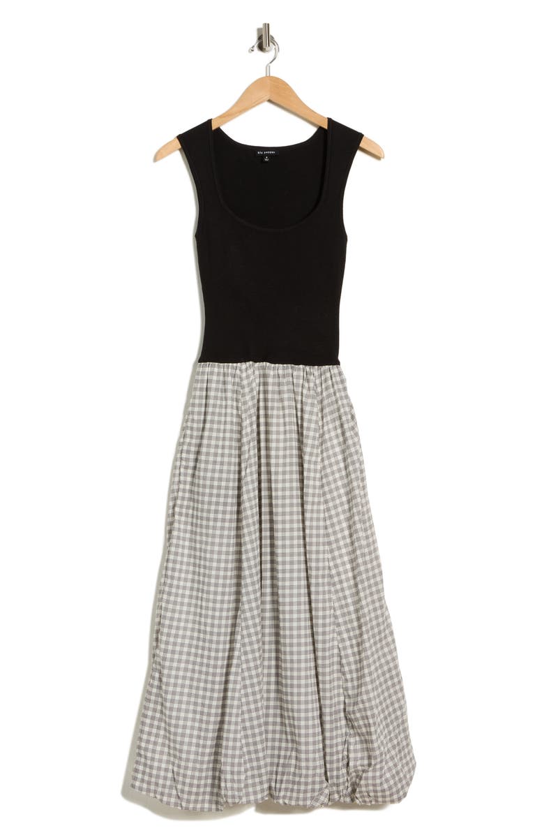 Blu Pepper Sleeveless Mixed Media Midi Dress, Alternate, color, Black