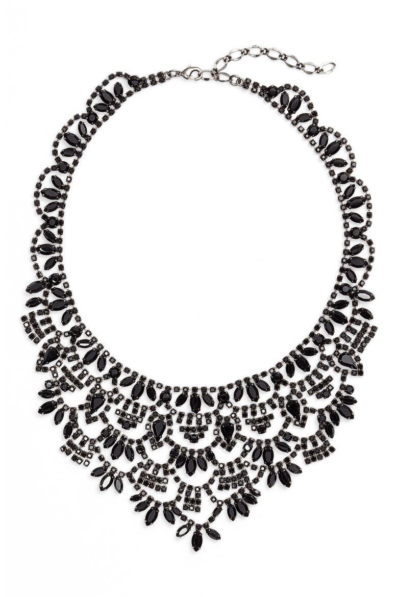 Crystal Bib Necklace, Main, color, JET/ HEMATITE