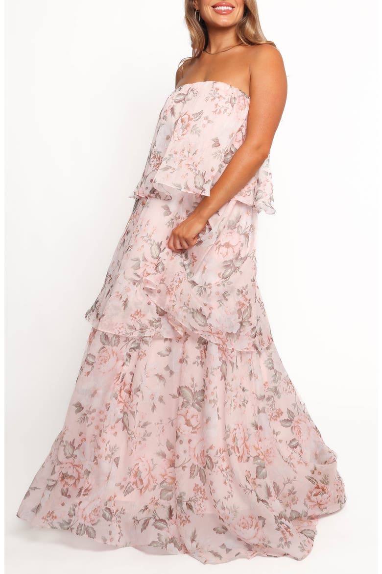 Bloom Tiered Strapless Maxi Dress, Main, color, FLORAL
