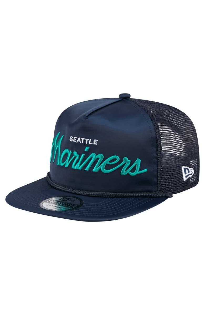 New Era Men's New Era Navy Seattle Mariners Retro Satin Script Golfer Adjustable Hat, Main, color, 