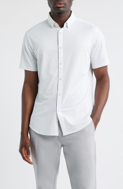 Halyard Trim Fit Geo Print Short Sleeve Button-Up Shirt