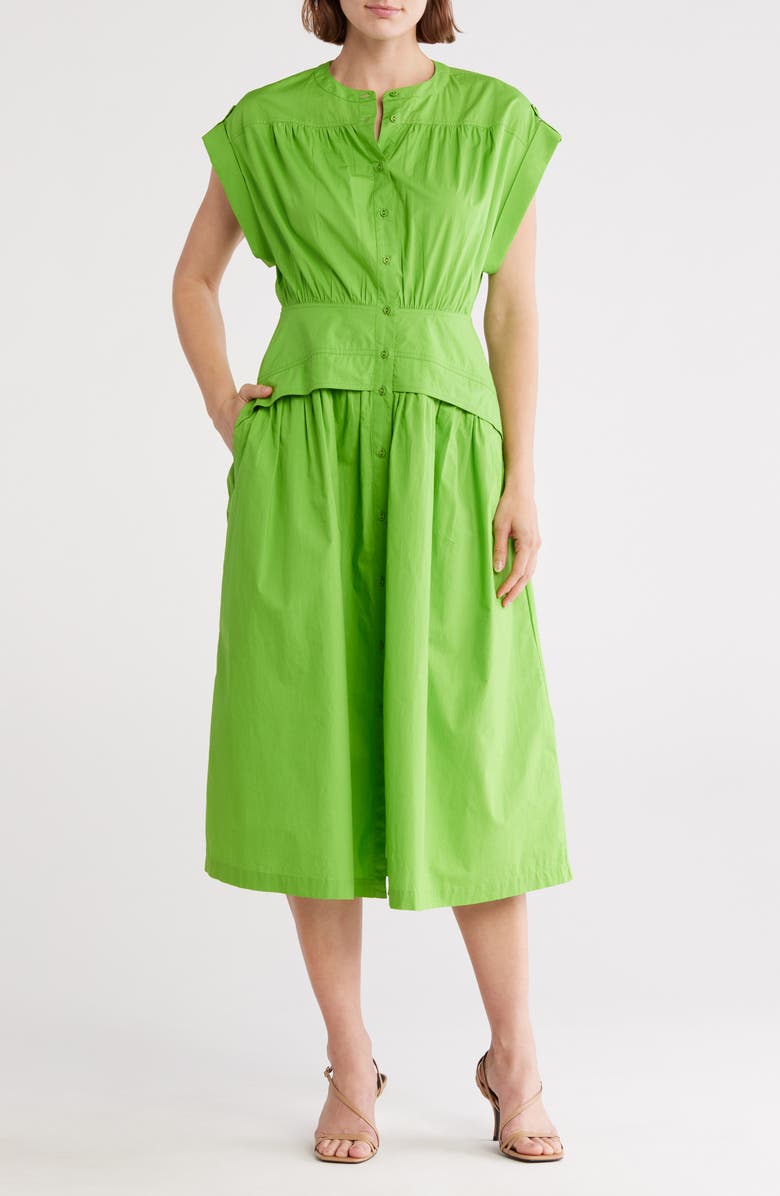 AREA STARS Cuff Button Front Dress, Main, color, Green