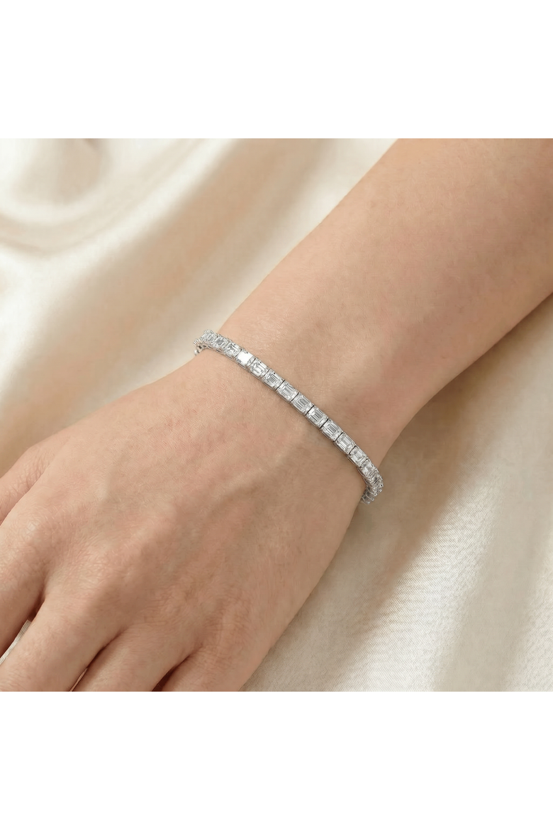 Certified 12.25Ct Emerald Cut Diamond Tennis Bracelet Gold Lab Grown, Alternate, color, 14k White Gold