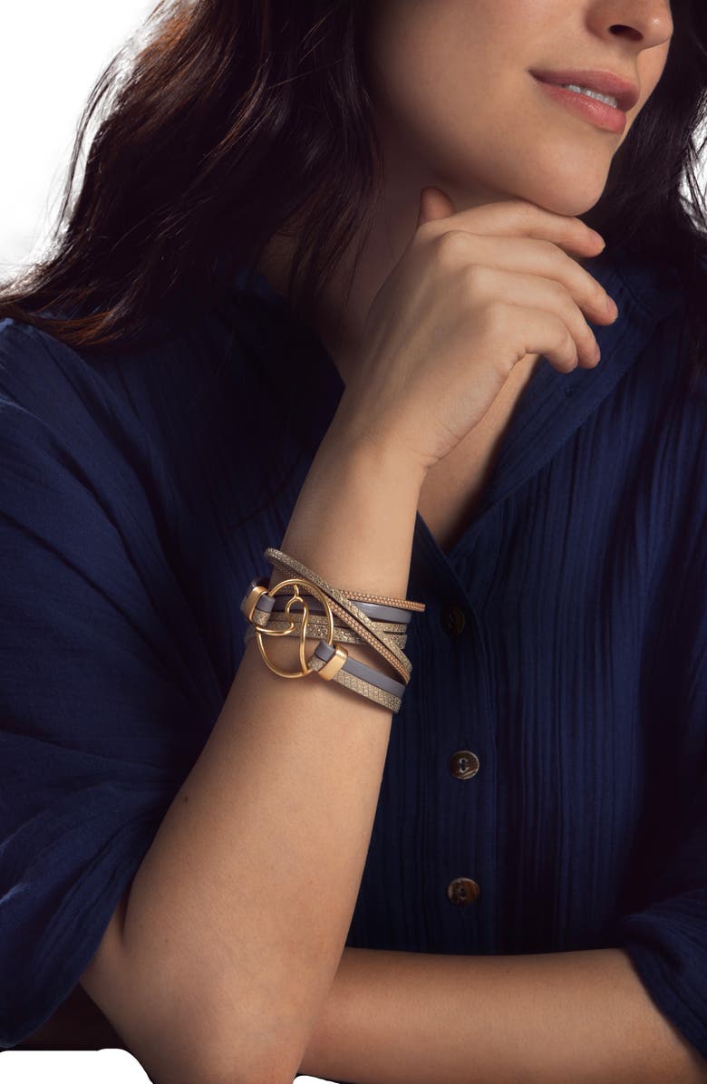 SAACHI Leather Abstract Disk Wrap Bracelet, Alternate, color, Beige