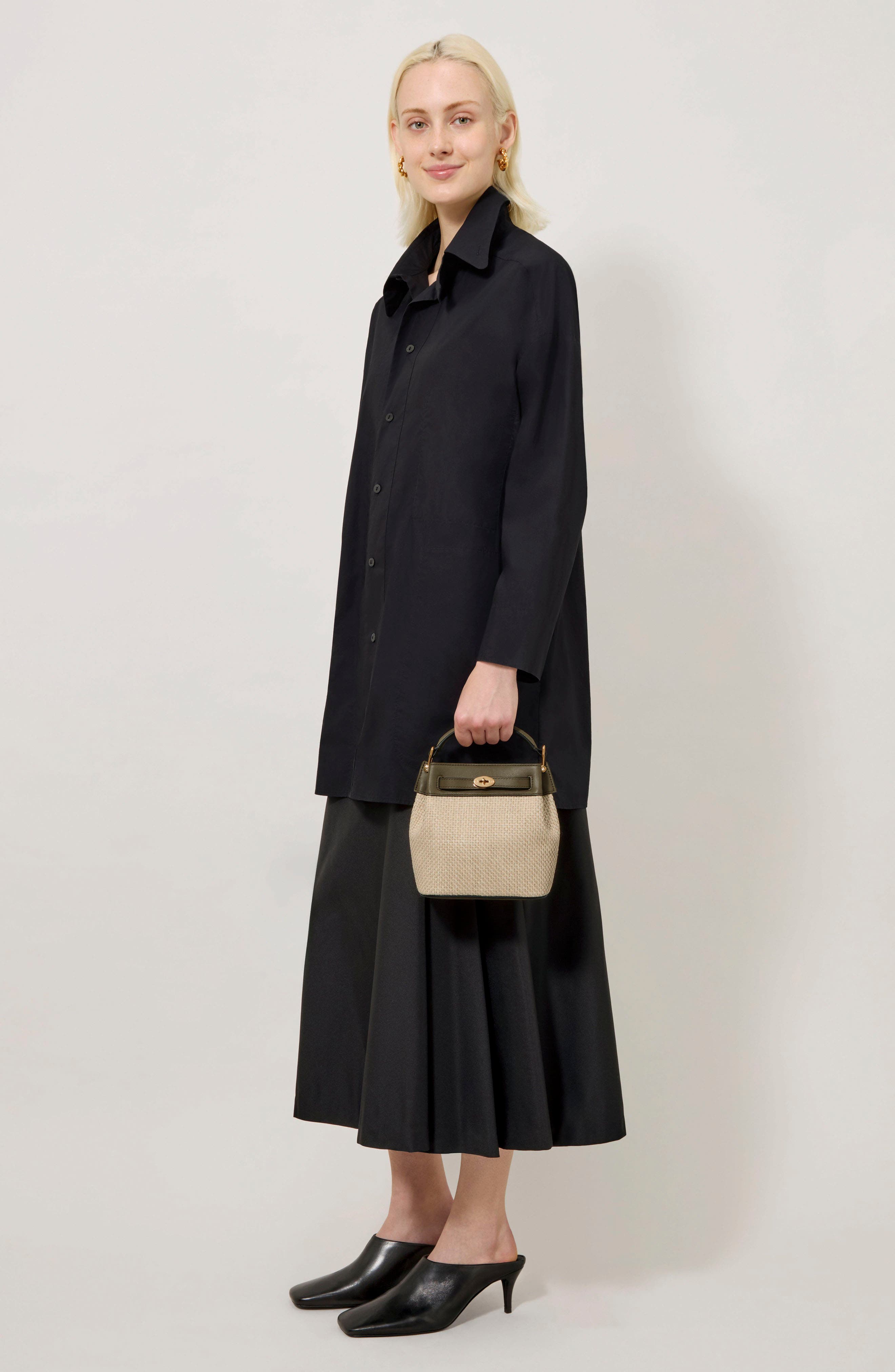 Mulberry Mini Islington Woven Raffia & Leather Bucket Bag, Alternate, color, Linen Green/ Natural