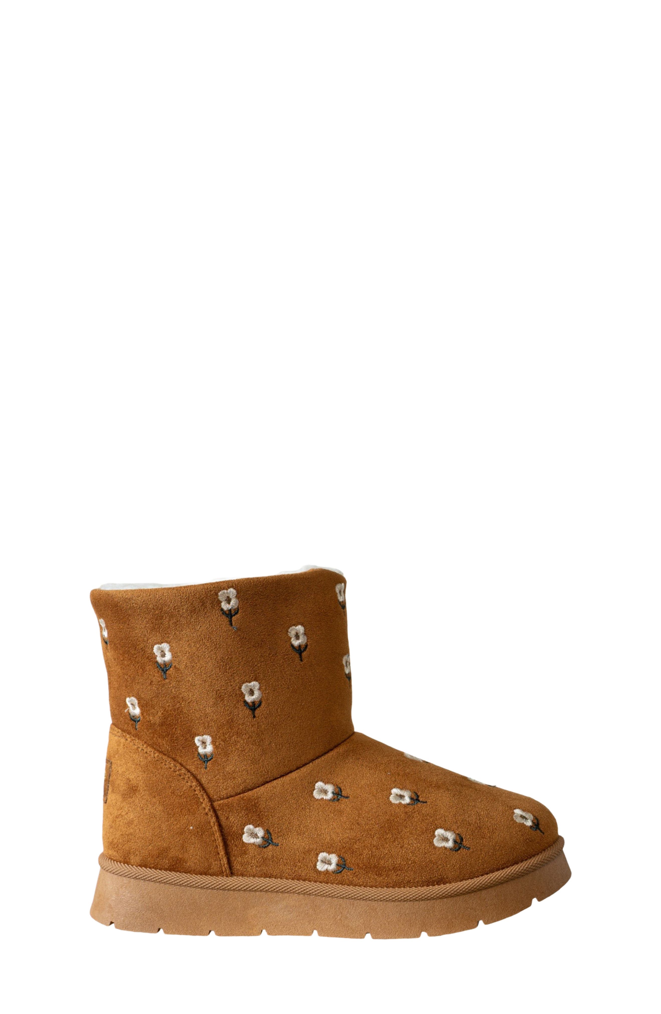 Kids' Embroidered Faux Suede Boot, Alternate, color, COGNAC