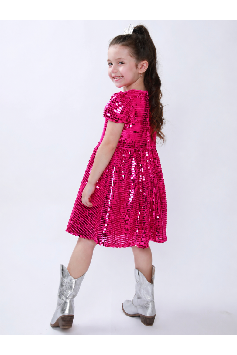 Sparkle Twirl Pink Sequin Puff Sleeve Dress, Alternate, color, Pink