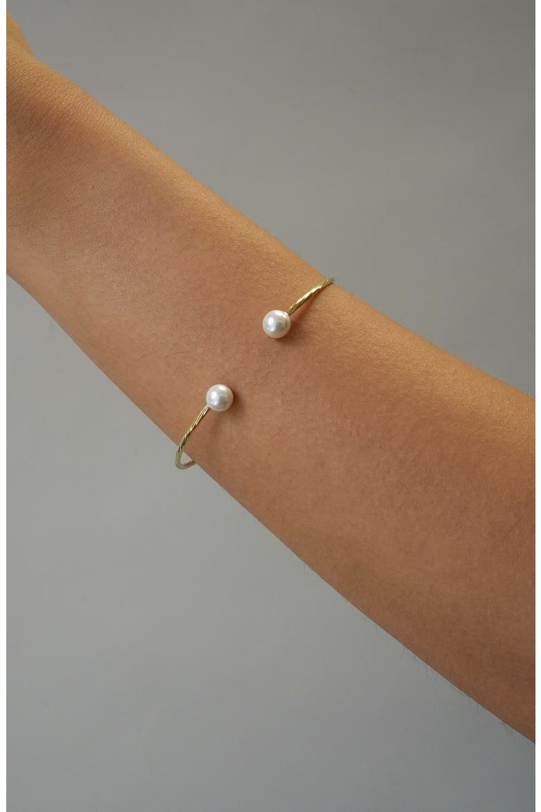 Faux Pearl Flexible Cuff Bracelet, Alternate, color, GOLD
