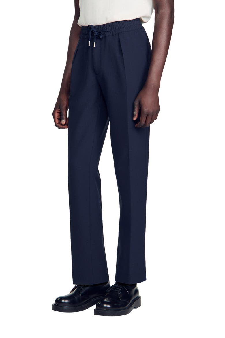 Elasticated straight-leg trousers, Alternate, color, Navy blue