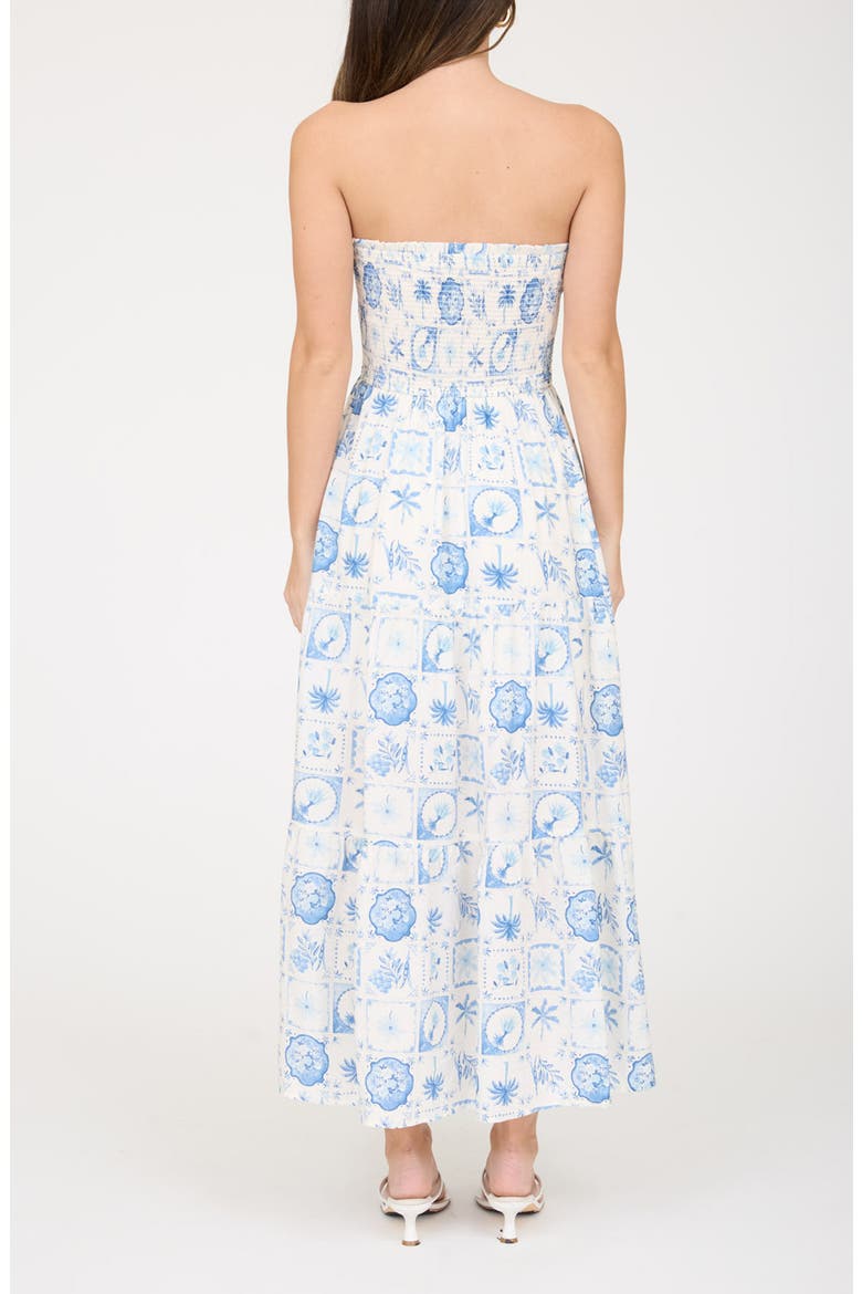 Tropical Print Strapless Midi Sundress, Alternate, color, LIGHT BLUE