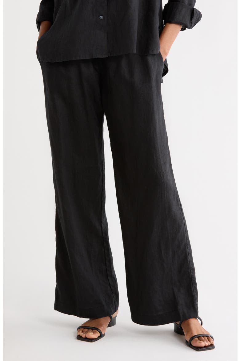 Linen Wide Leg Pants, Main, color, BLACK