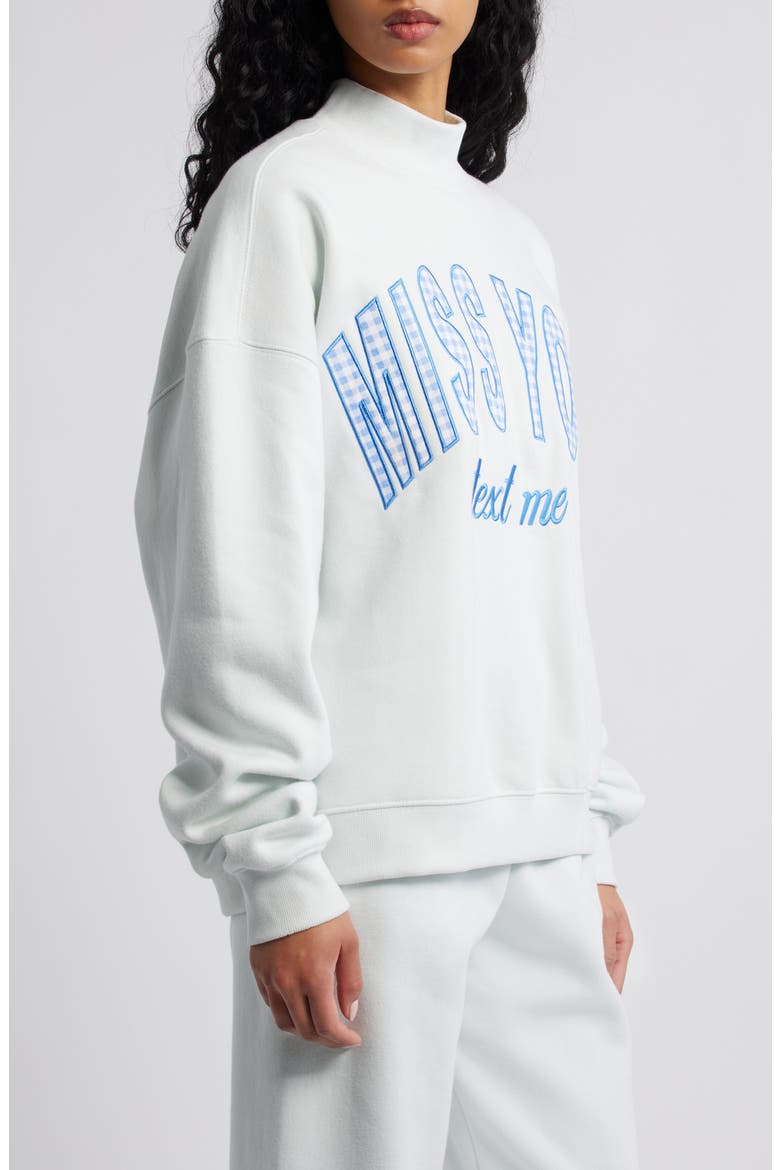Miss You Appliqué Mock Neck Graphic Sweatshirt, Alternate, color, ICE BLUE