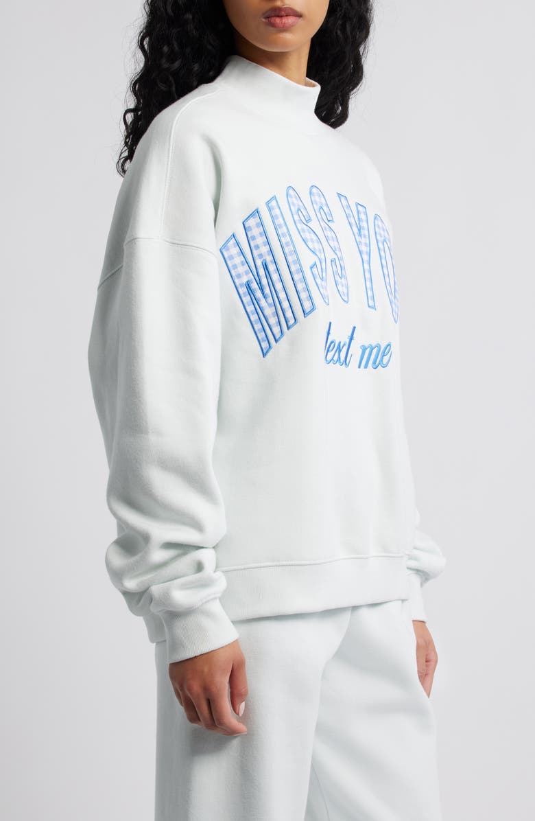 HAPPY CAMP3R Miss You Appliqué Mock Neck Graphic Sweatshirt, Alternate, color, Ice Blue