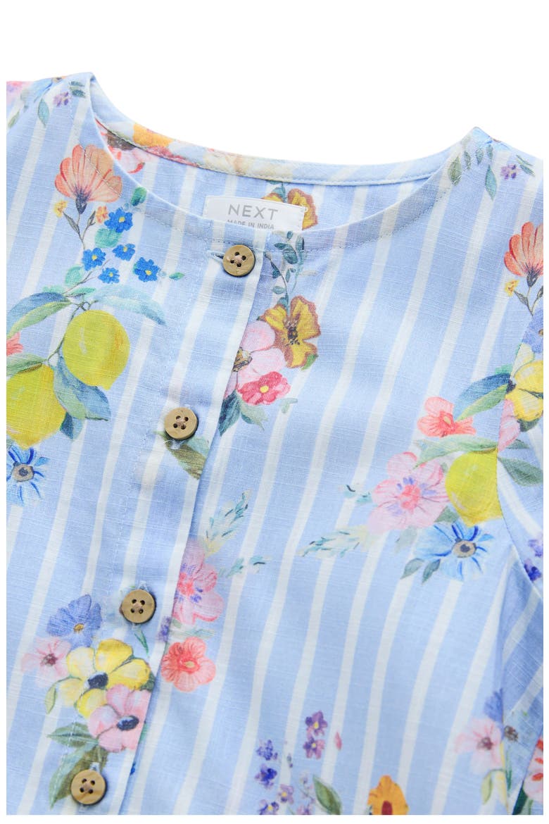 Kids' Floral Stripe Cotton Button-Up Dress, Alternate, color, BLUE
