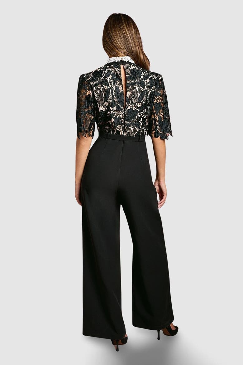 Lace Shirt Short Sleeve Jumpsuit, Alternate, color, Mono