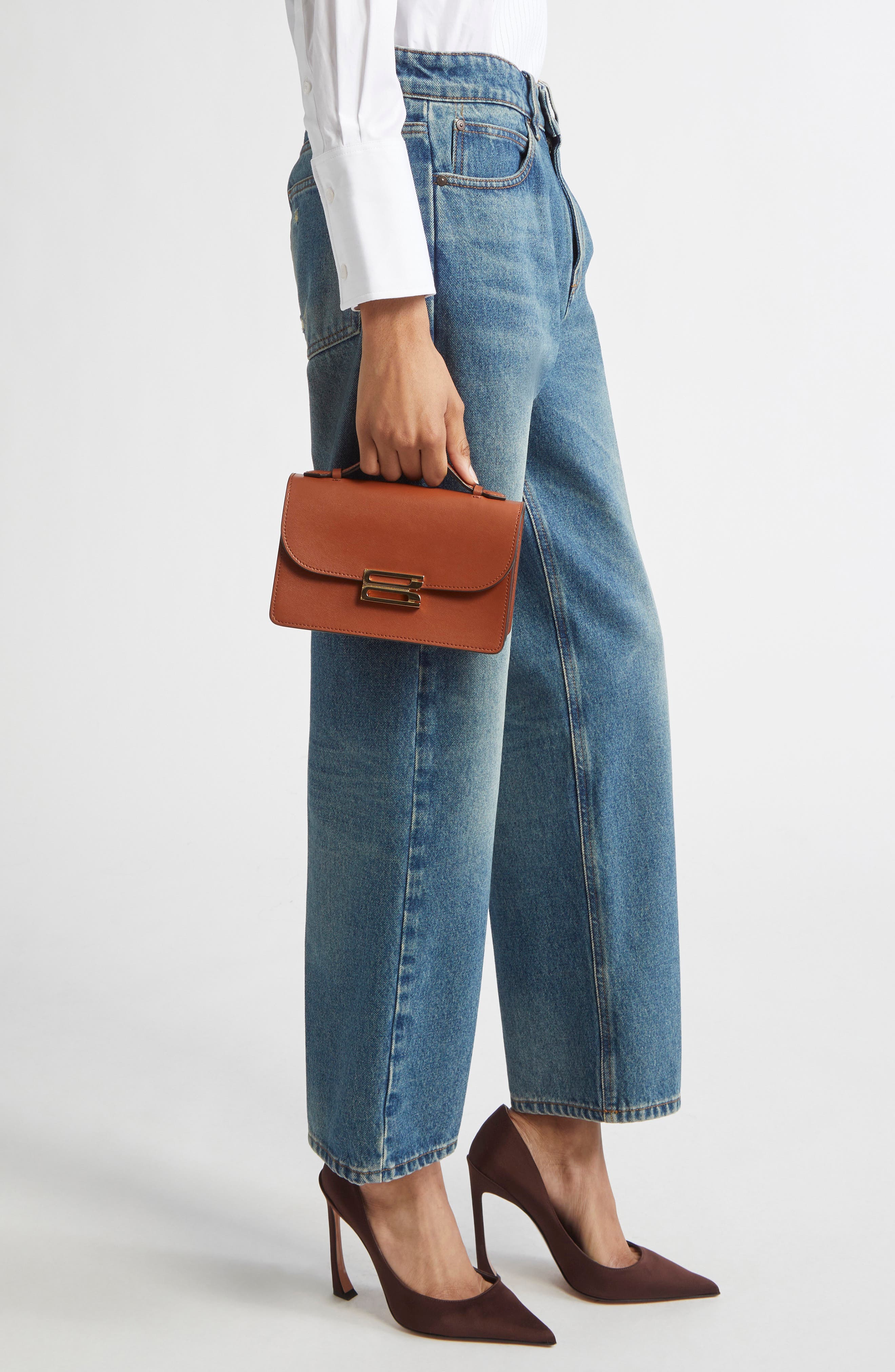 Victoria Beckham The Mini Dorian Leather Shoulder Bag, Alternate, color, Tan