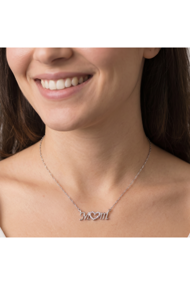 Diamond Heart Mom Pendant 10k Gold Women's Necklace Lab Grown, Alternate, color, 10k White Gold