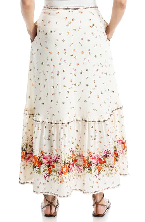 Max Studio Floral Flounce Hem Cotton Blend Maxi Skirt In White