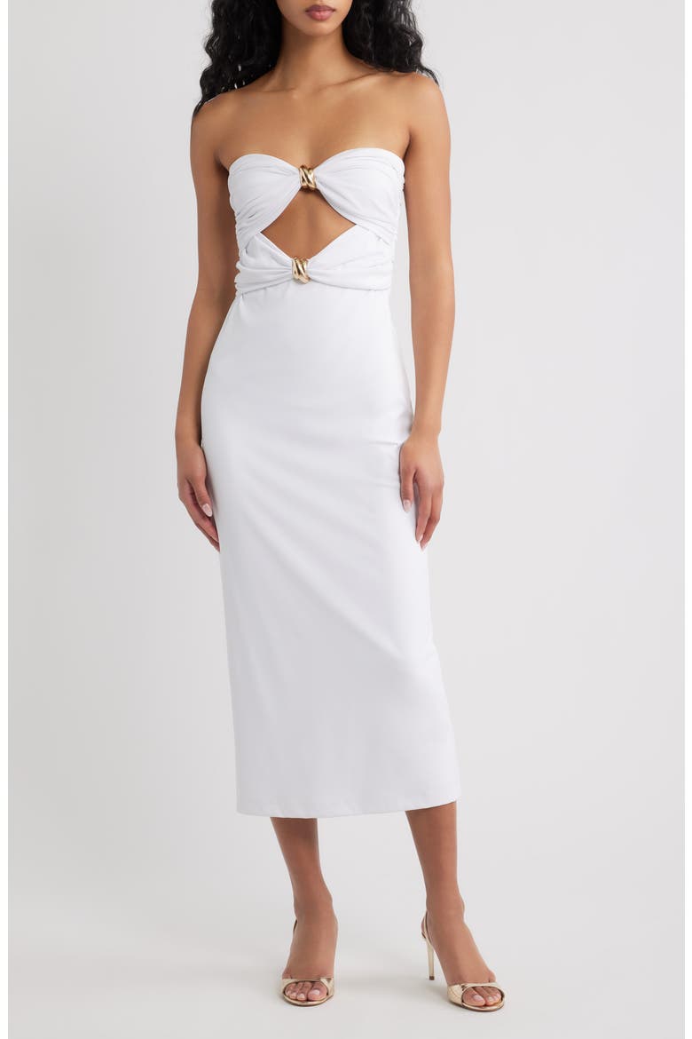 Sandrine Hardware Cutout Detail Strapless Dress, Main, color, IVORY