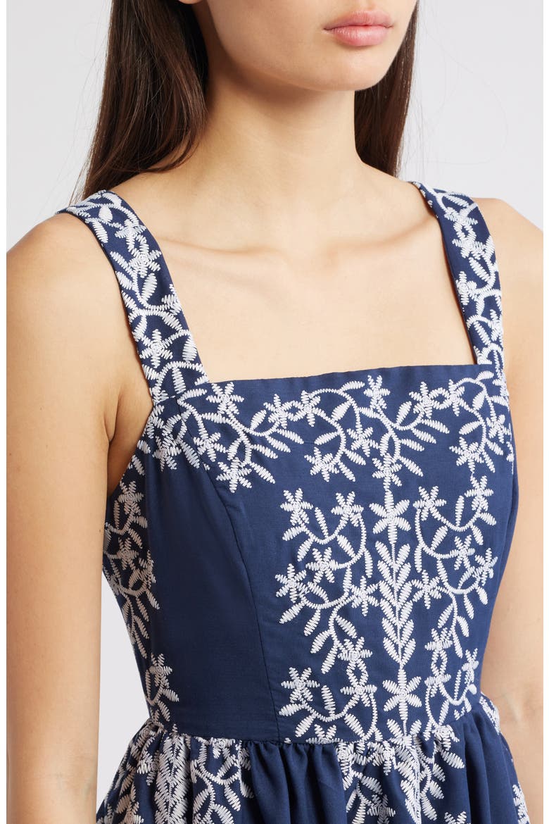 Embroidered Square Neck Dress, Alternate, color, NAVY IVORY