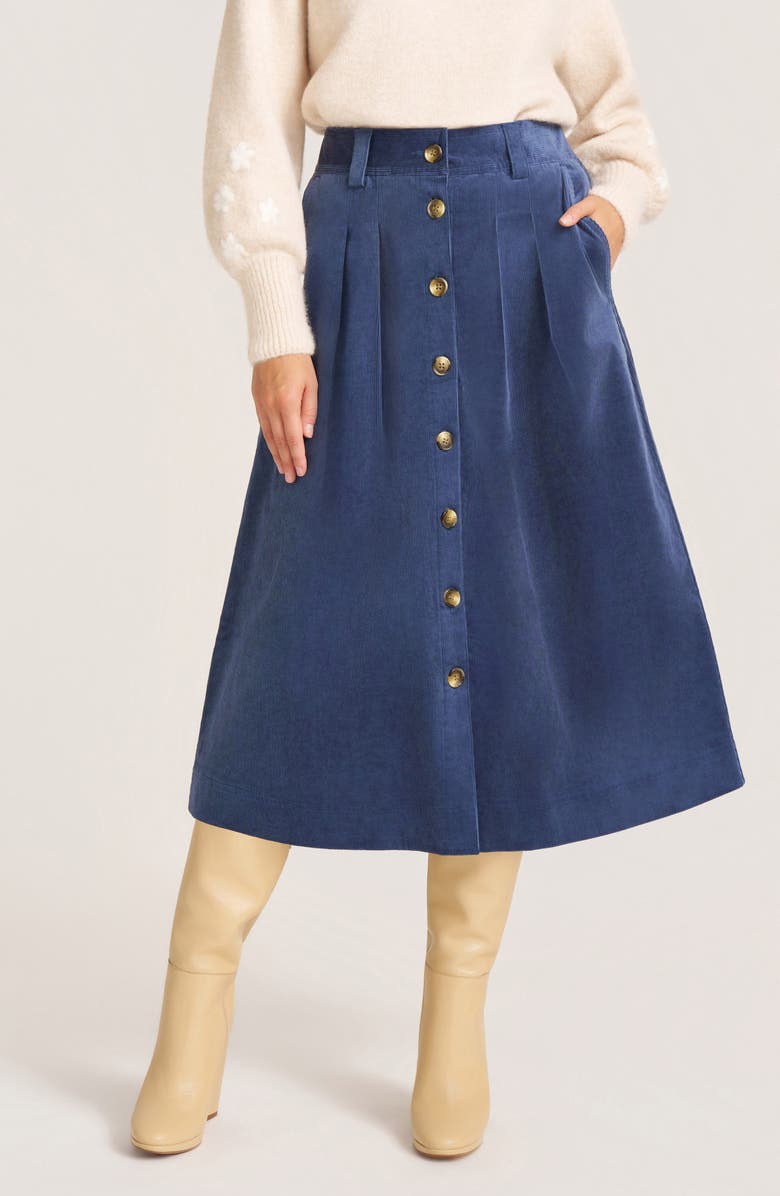 matty m. Marlowe Corduroy Midi Skirt, Main, color, French Blue